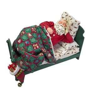 Clothtique Santa Claus All Twinkled Out Sleeping Figurine in Bed Christmas 2003